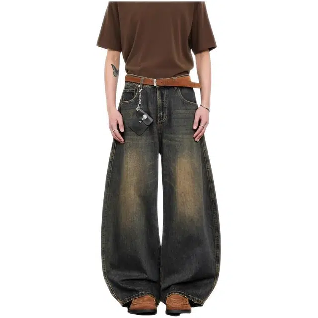 天才小熊 潮流时尚宽松休闲显瘦柔软舒适大码设计感直筒垂感拖地裤牛仔裤 女款