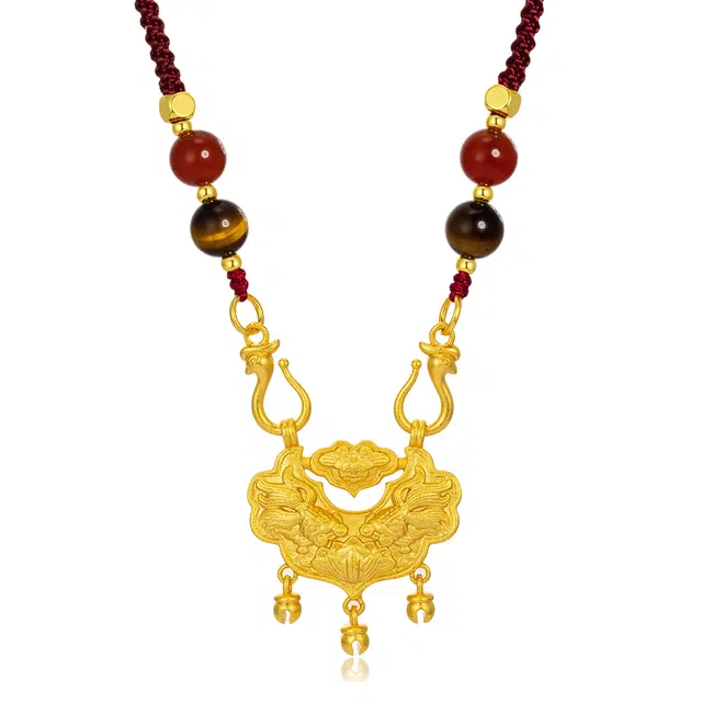 北隐 国风新中式美拉德色系祥云如意锁 红绳 招财转运珠 虎眼石 玉石项链 女款
