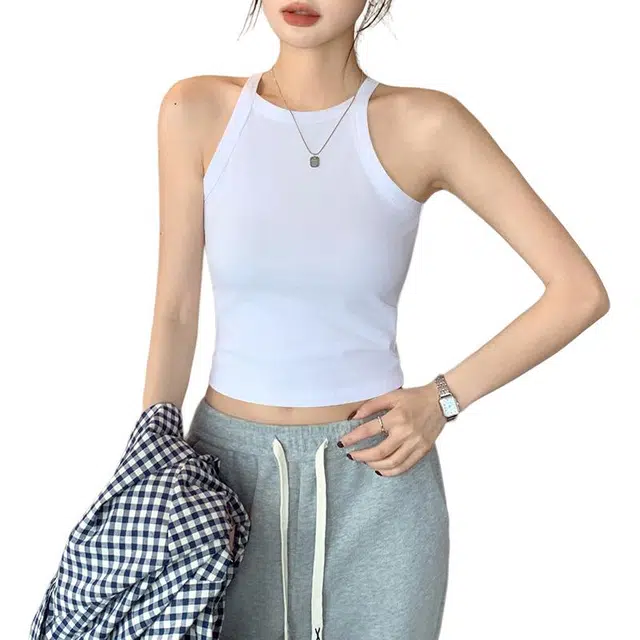 善己 纯色小吊带内搭休闲百搭高腰短款挂脖设计感外穿背心 女款
