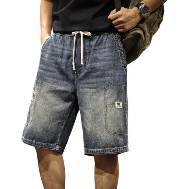 路杰邦 美式户外日常通勤潮流薄款舒适假口袋宽松直筒五分裤牛仔短裤 男款