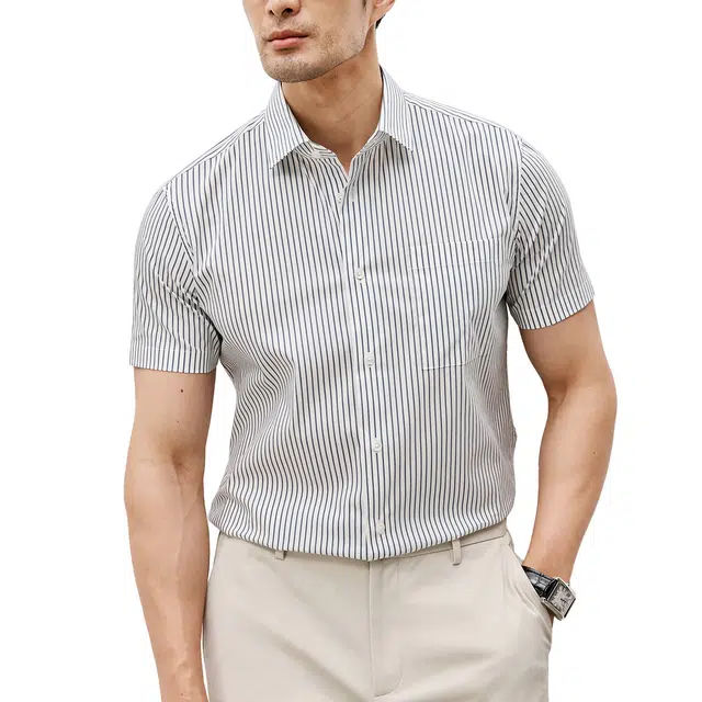 丹宁哲学 商务绅士日本和歌山色织条纹短袖衬衫 男款