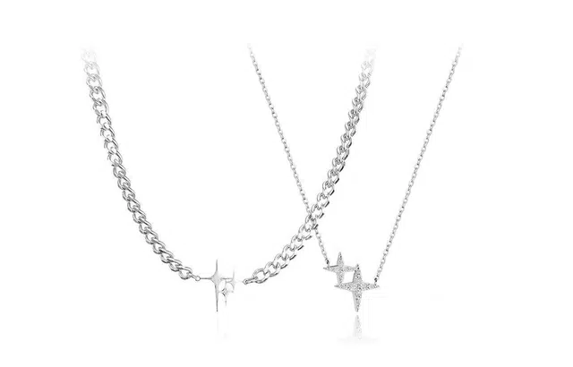 大唐国鼎 双层叠戴星芒十字架 朋克复古个性 小众设计嘻哈 合金 项链 男女同款情侣款