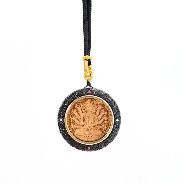 天纵 时来运转 新中式国风祥云八大守护神双面文玩佛牌转运平安 十二生肖专属本命佛  可转动六字箴言 黑檀 项链 男女同款情侣款