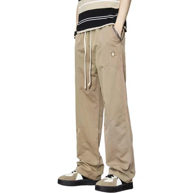 隐狼世家 纤维宽松卡其色纯色中腰长裤休闲裤 男款