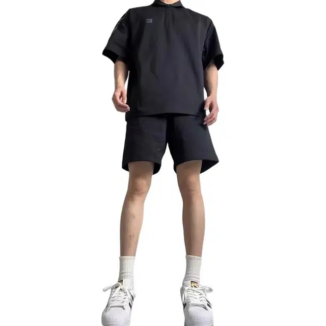 单爵 速干运动薄款美式跑步健身裤子宽松外穿休闲短裤 男女同款 经典黑