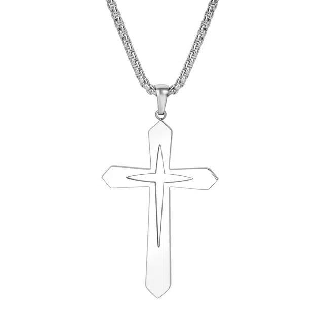 暖瞳 十字架个性潮流百搭银色长款搭配配饰 钛钢 项链 男款