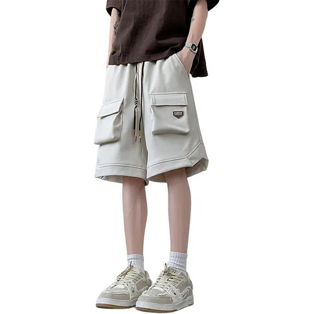 顶峰保罗 美式复古工装大口袋篮球运动五分裤潮牌纯色宽松立体舒适百搭大码休闲短裤 男女同款
