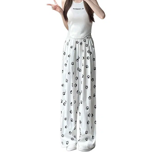 么宁 宽松高腰阔腿时尚设计感可爱甜美休闲裤 女款