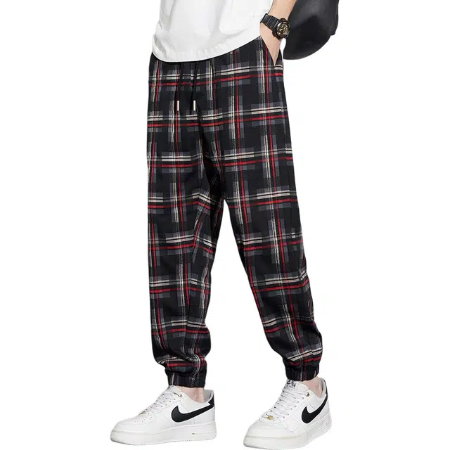 协协乐 高街格子美式潮牌夏季薄款宽松百搭青少年通勤束脚九分裤休闲裤 男款