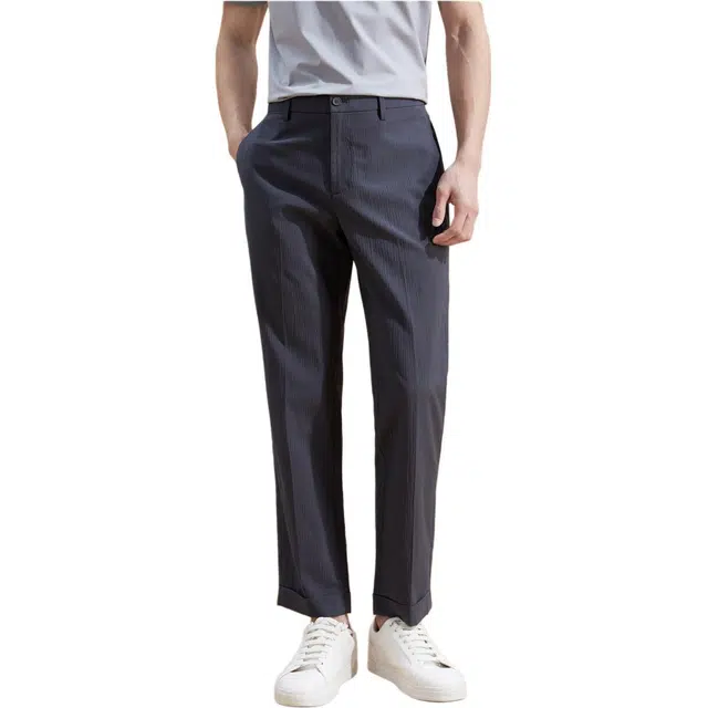 依文 商务纯色直筒休闲裤 男款 深灰色
