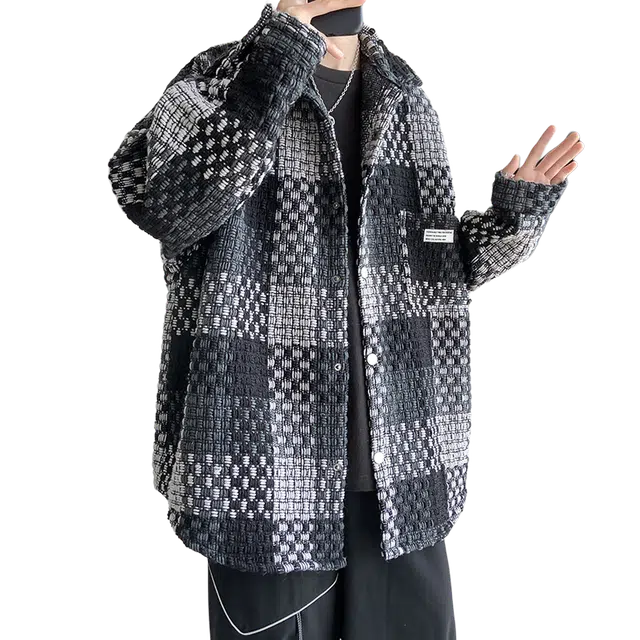 寻星记 美式复古与时尚小香风融合的格子翻领保暖休闲外套夹克 男女同款