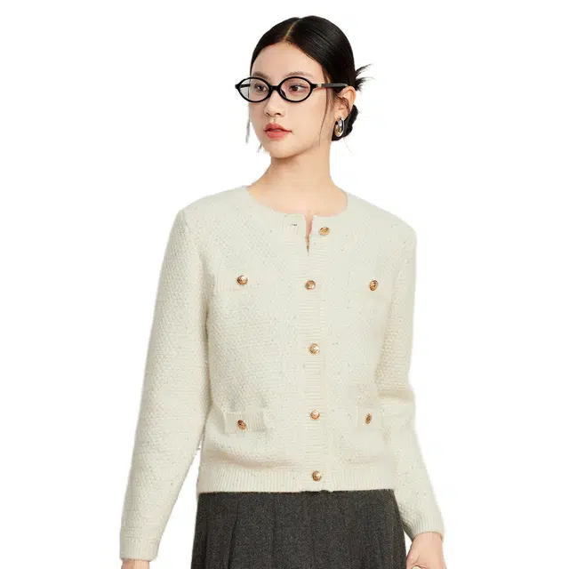 富铤 文艺风简约纯色圆领长袖通勤针织衫 女款