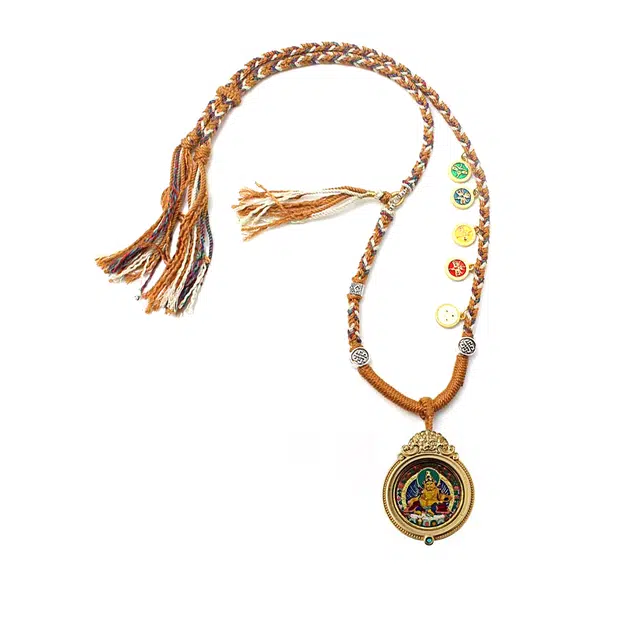 玉临门 事事如意 新藏式 黄财神唐卡 招财转运 复古民族风手工编织绳#好运 合金 项链 男女同款情侣款