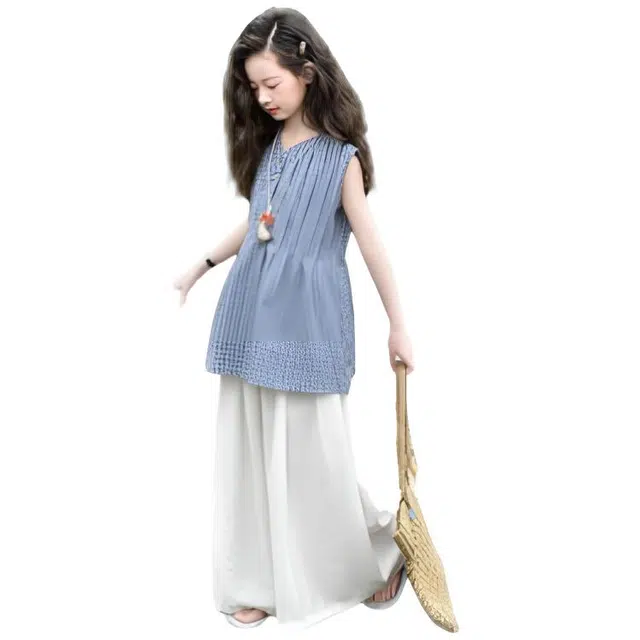 天才小熊休闲运动套装 女童夏季大童潮牌小孩衣服 小女孩 工艺蓝格 洋气时髦 漂亮 甜美