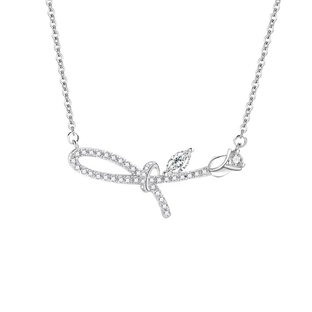 前方大荒野 镶钻玫瑰结优雅浪漫温柔甜美小众简约时尚设计潮流百搭时髦独特气质日常穿搭可调节 锆石 项链 女款