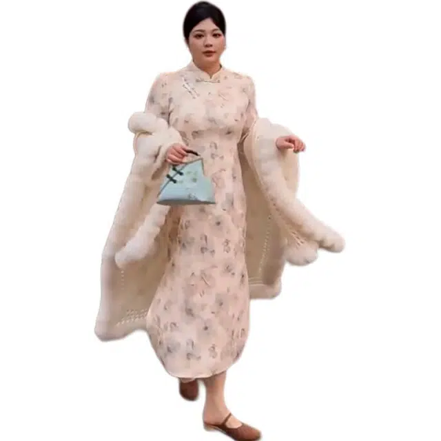 哒头下雨不愁 鸢尾花语 大码保暖新中式简约时尚旗袍 女款