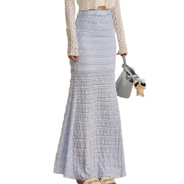 小卷要加油 韩系碎花半身裙温柔风蕾丝花边包臀舒适休闲长裙 女款