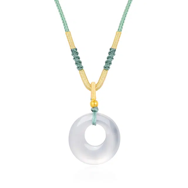 佐卡伊 招财平安扣吊坠 新中式古风 小众轻奢设计编织挂绳纪念生日 玉髓 项链 女款