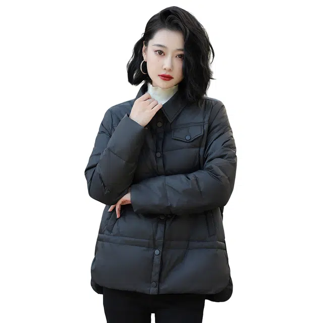 鸭鸭 纯色翻领薄款羽绒服 女款