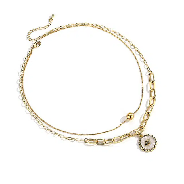 骊碧 蜜蜂双层叠戴实用高档波漫有意义 表白仪式感 合金/白贝母 项链 女款