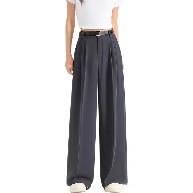 法文箱子 收腹宽松阔腿裤纯色高腰长裤休闲裤 女款