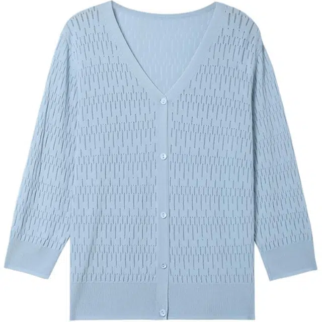 曲韩 纯色常规九分袖针织衫 女款