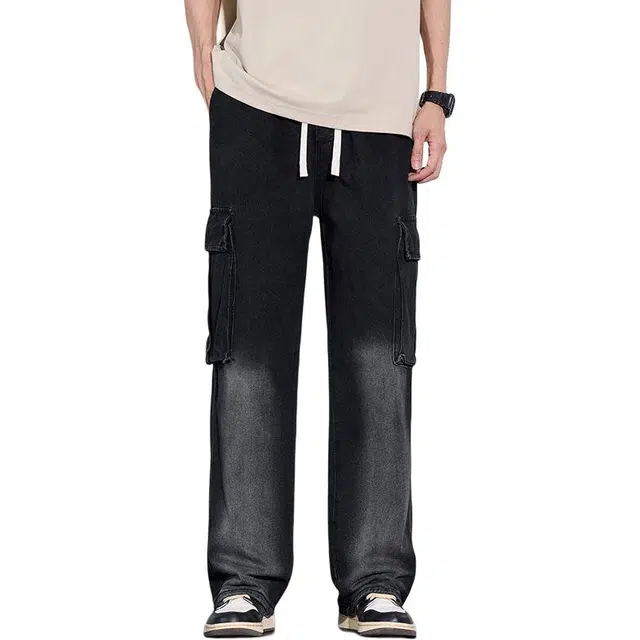 宝米卡 美式高街工装宽松直筒阔腿牛仔裤 男女同款