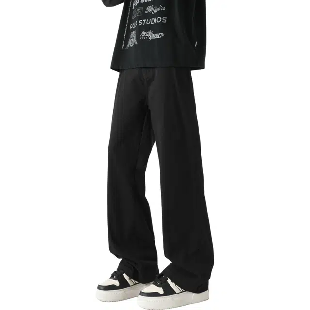 图兰朵 美式复古高街潮流痞帅纯棉基础款纯色阔腿弯刀裤柔软不硬高级感中腰垂感慵懒风拖地休闲裤日常通勤直筒工装裤 男女同款