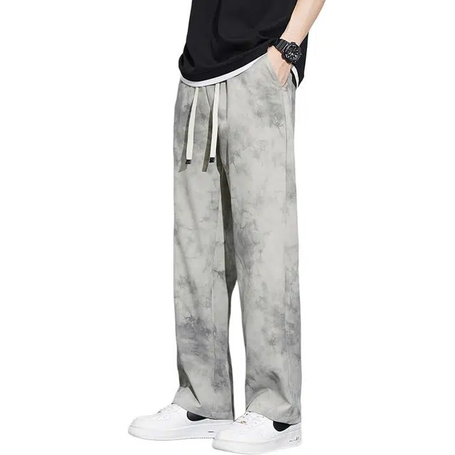 吉肯蒂 冰丝脏脏裤薄款宽松直筒垂感长裤子潮流百搭裤夏季春季休闲裤 男款