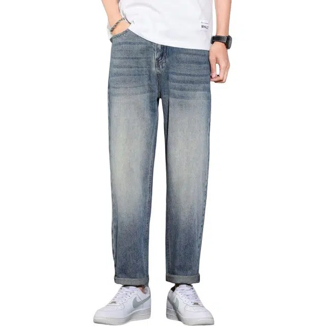 宝米卡 薄款破洞宽松直筒弹力潮流百搭裤子牛仔裤 男女同款