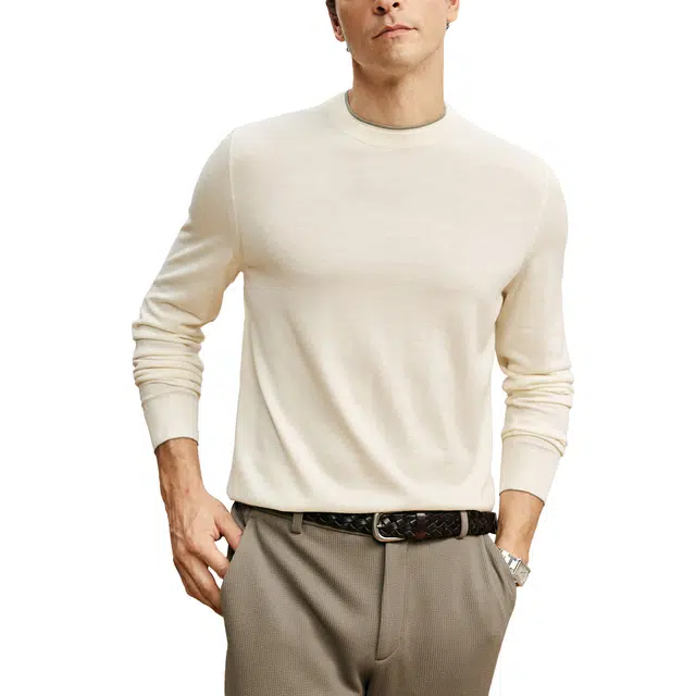 丹宁哲学 贴身舒适易打理羊毛精致双层圆领针织衫 男款