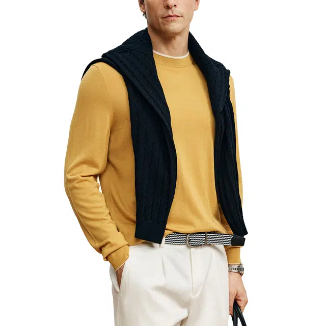 丹宁哲学 贴身舒适易打理羊毛精致双层圆领针织衫 男款