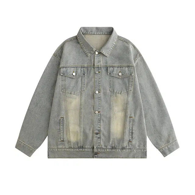 美式复古高街风多元素融合休闲百搭工装翻领夹克牛仔外套 男女同款