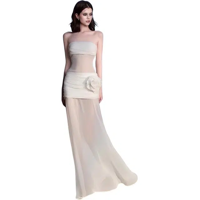 小卷要加油 性感网纱抹胸玫瑰仙女气质休闲长裙 女款