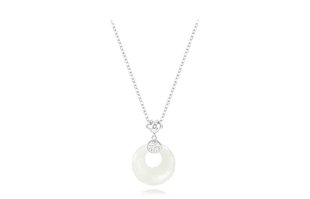 牧言 平安扣 复古新中式简约小众设计高级感 立体圆润镂空圆环圆珠编织黑绳锁骨链好运 白玉菩提 项链 男女同款情侣款