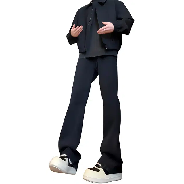 八哥 美式复古高街废土风水洗基础款弹力阔腿垂感百搭时尚高级感运动舒适柔软不硬个性简约微喇长裤牛仔裤 男女同款