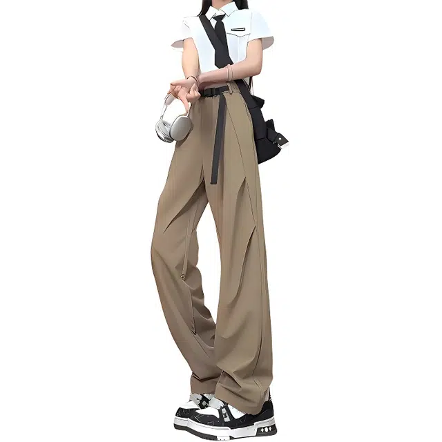 单爵 美式冰丝速干薄款垂感褶皱空调裤阔腿直筒伞兵休闲裤 男女同款