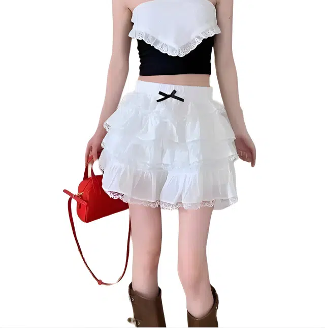 柏黛妃 蕾丝刺绣蛋糕裙芭蕾风休闲短裙 女款