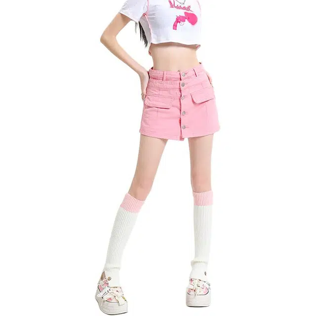 玫丝朵 小众设计感高腰防走光短款牛仔短裙 女款