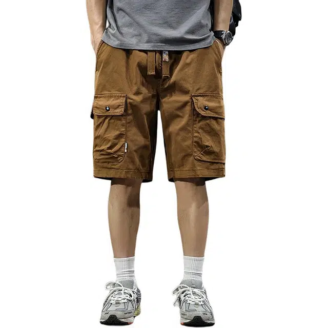 前进牛 美式街头复古型潮牌做旧水洗多口袋潮流薄款凉感透气宽松直筒中裤户外运动休闲短裤 男女同款