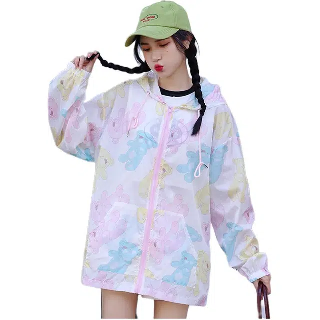 缪斯的诱惑 夏季薄款连帽防晒服洋气百搭宽松设计感上衣截短外套 女款 花色