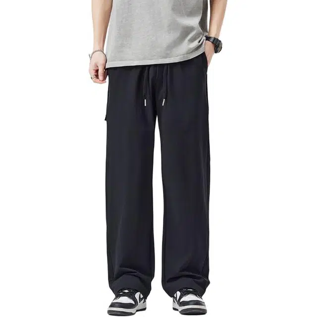 隐狼世家 冰丝凉感速干薄款户外宽松直筒松紧腰纯色休闲裤 男款
