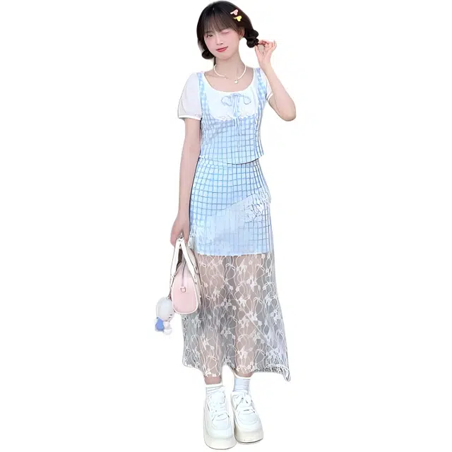 哒头下雨不愁 重磅设计感小众气质温柔属性衬衫上衣百搭中长裙裙装套装 女款