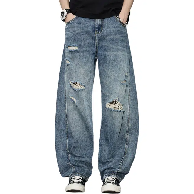 隐狼世家 宽松垂感痞帅中高腰长裤牛仔裤 男款