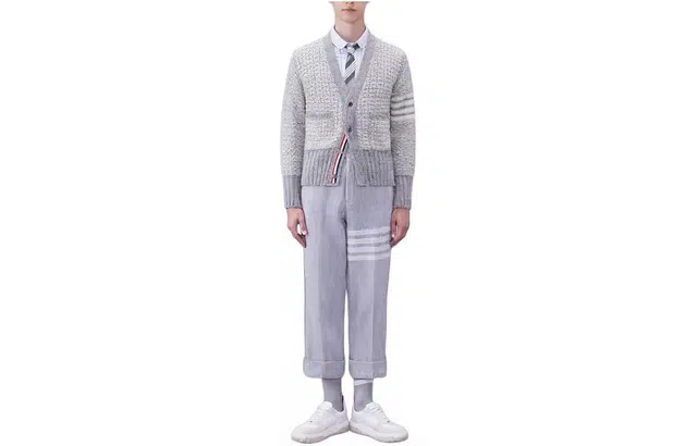 THOM BROWNE Mohair Tweed 4-Bar Classic V-Neck Cardigan V