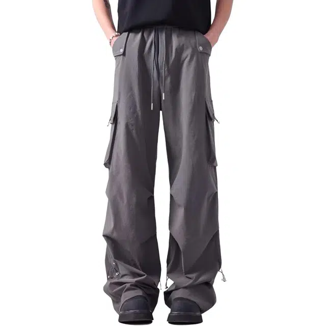 沐诚阳译 美式设计感褶皱高街复古伞兵裤宽松休闲运动裤工装裤 男款