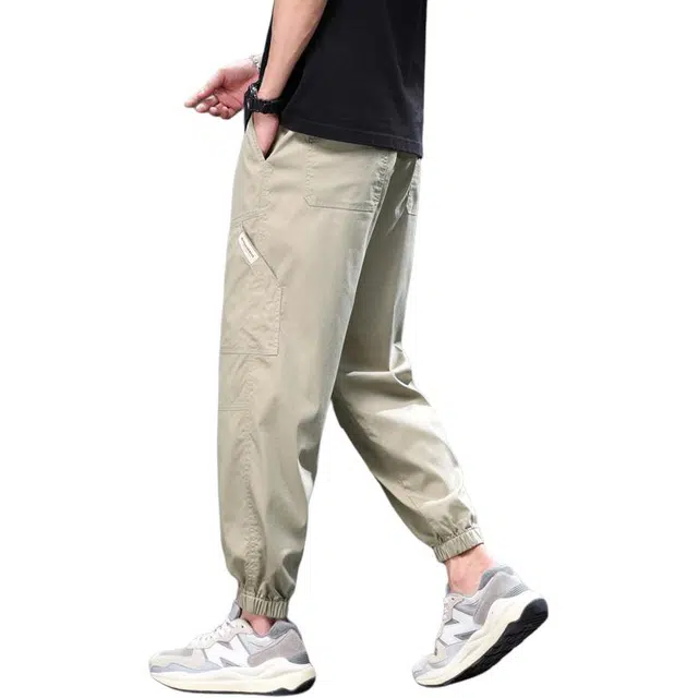 顶峰保罗 凉感透气宽松显瘦束脚九分裤子无性别主义潮牌薄款运动高街工装百搭阔腿休闲裤 男女同款