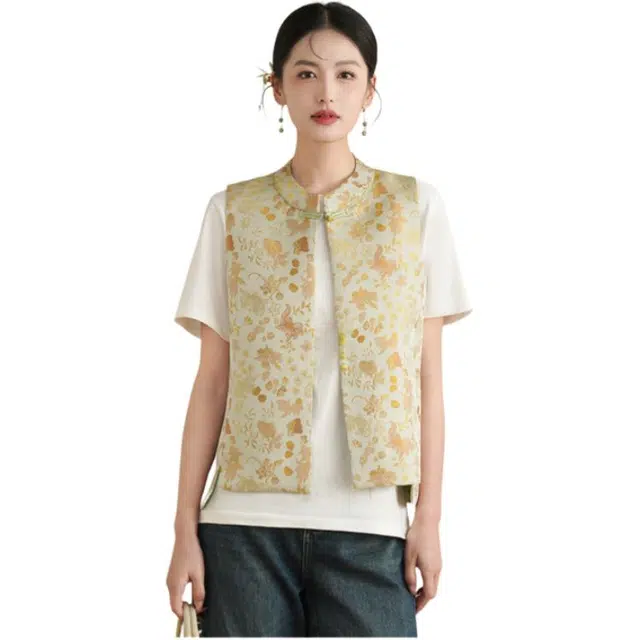 荟萃阁 新中式国潮汉服重工刺绣唐装上衣马甲 女款