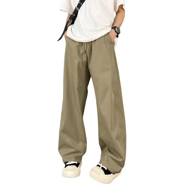 徐百货 美式复古冰丝弯刀裤子薄款宽松纯色直筒阔腿长裤潮牌速干工装裤 男女同款