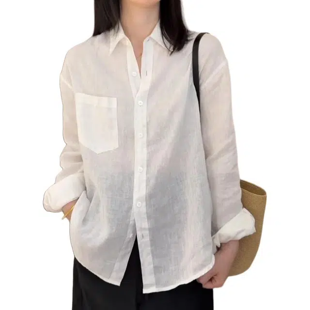 小卷要加油 薄款宽松时尚百搭简约潮流长袖衬衫 女款